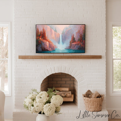 Canyon Waterfall Rock Gorge Frame TV Art displayed on a TV
