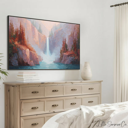 Canyon Waterfall Rock Gorge Frame TV Art displayed on a TV