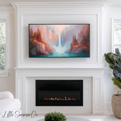 Canyon Waterfall Rock Gorge Frame TV Art displayed on a TV