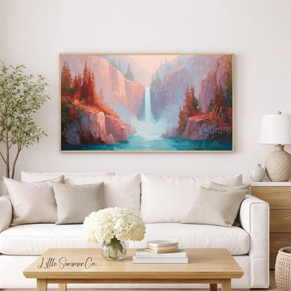 Canyon Waterfall Rock Gorge Frame TV Art displayed on a TV