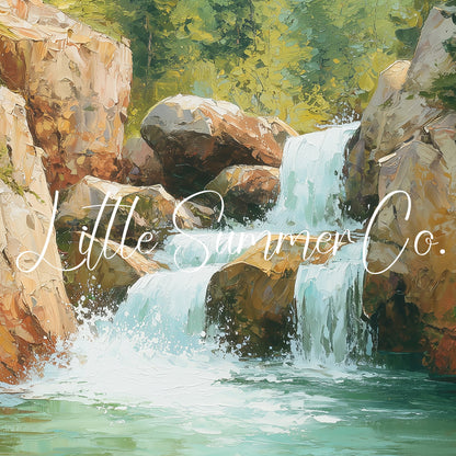 Rocky Forest Waterfall Frame TV Art displayed on a TV