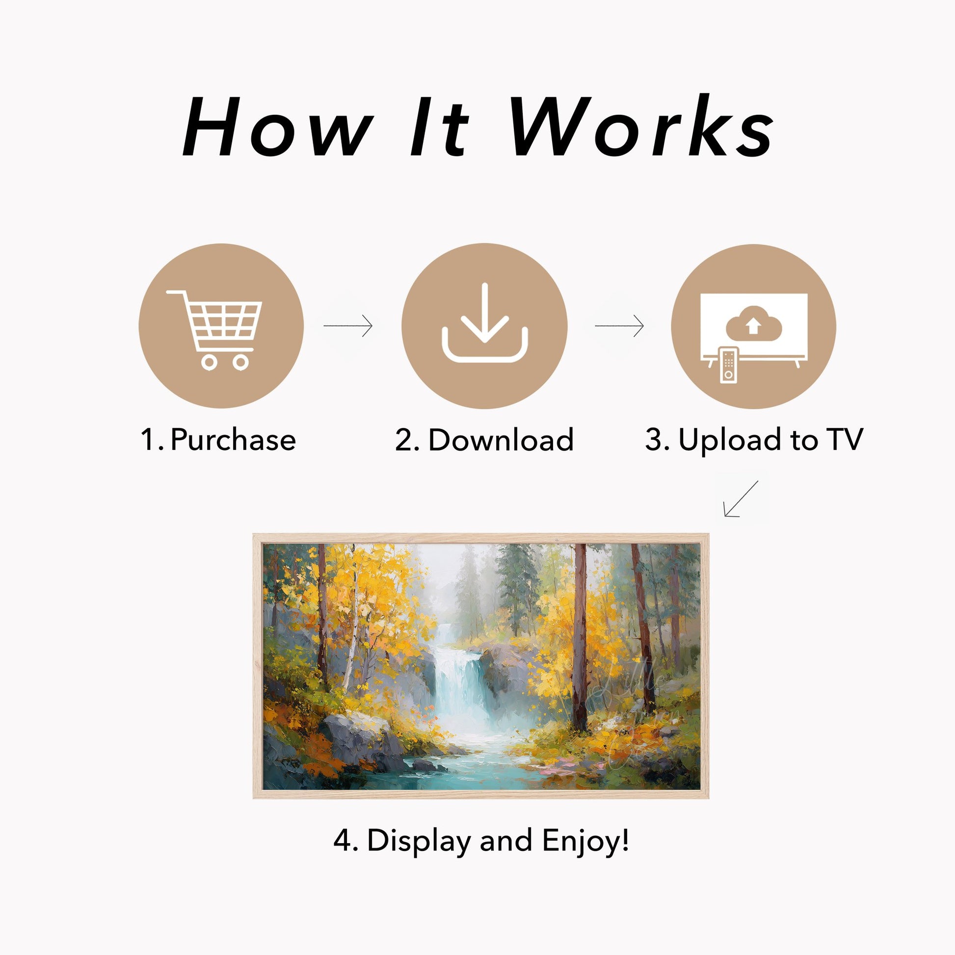 Golden Birch Waterfall Frame TV Art displayed on a TV
