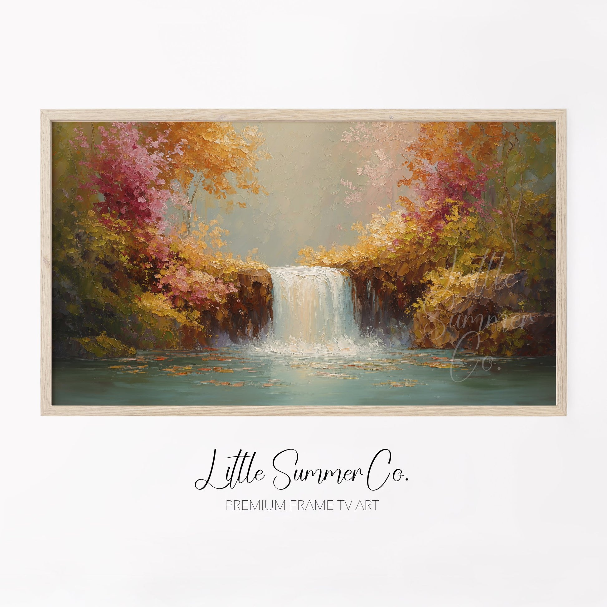Autumn Waterfall Foliage Frame TV Art displayed on a TV