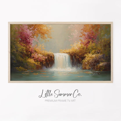 Autumn Waterfall Foliage Frame TV Art displayed on a TV