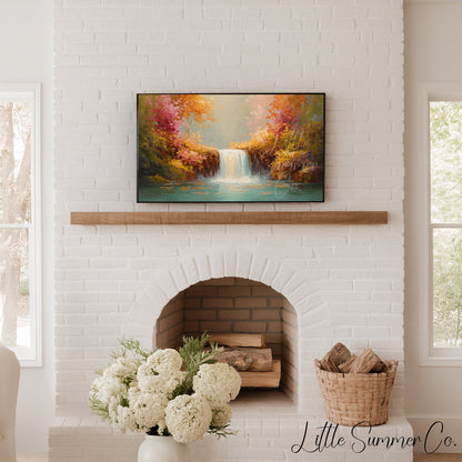 Autumn Waterfall Foliage Frame TV Art displayed on a TV