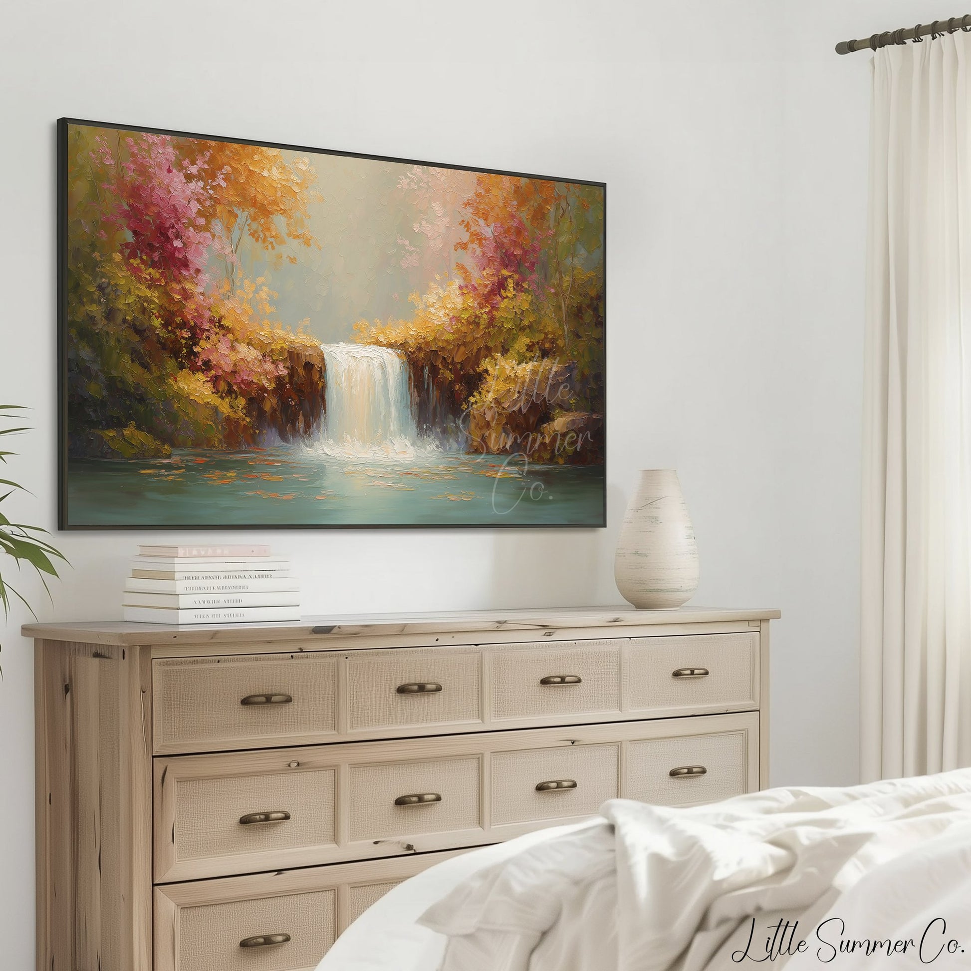 Autumn Waterfall Foliage Frame TV Art displayed on a TV