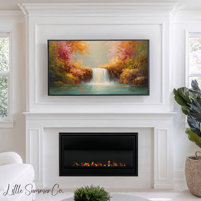 Autumn Waterfall Foliage Frame TV Art displayed on a TV
