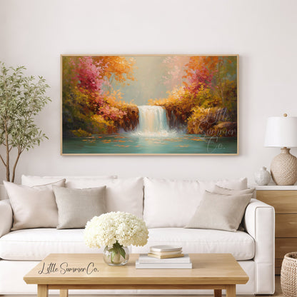 Autumn Waterfall Foliage Frame TV Art displayed on a TV