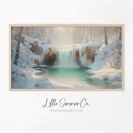 Icy Turquoise Waterfall Frame TV Art displayed on a TV