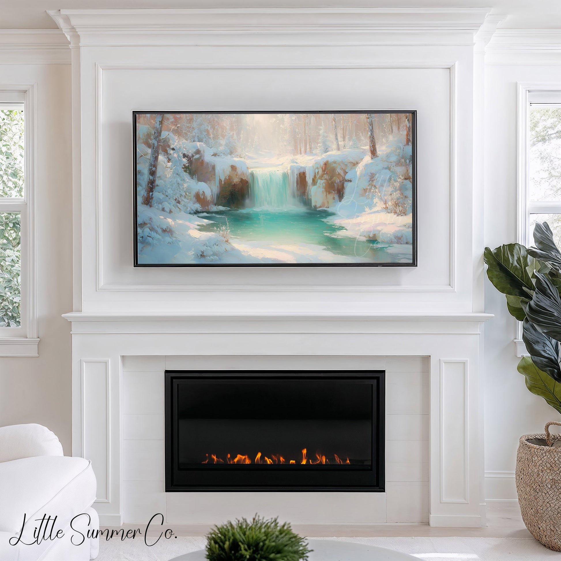 Icy Turquoise Waterfall Frame TV Art displayed on a TV