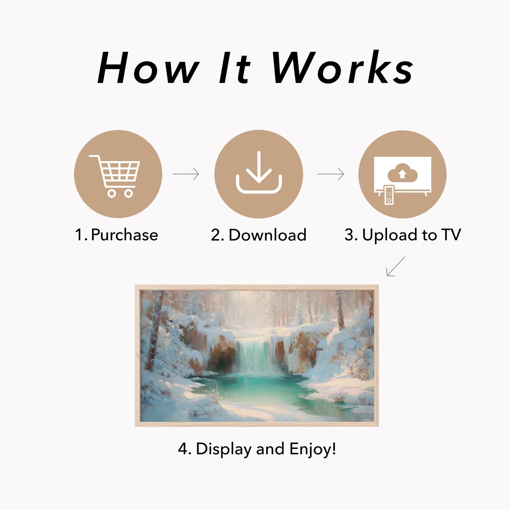 Icy Turquoise Waterfall Frame TV Art displayed on a TV