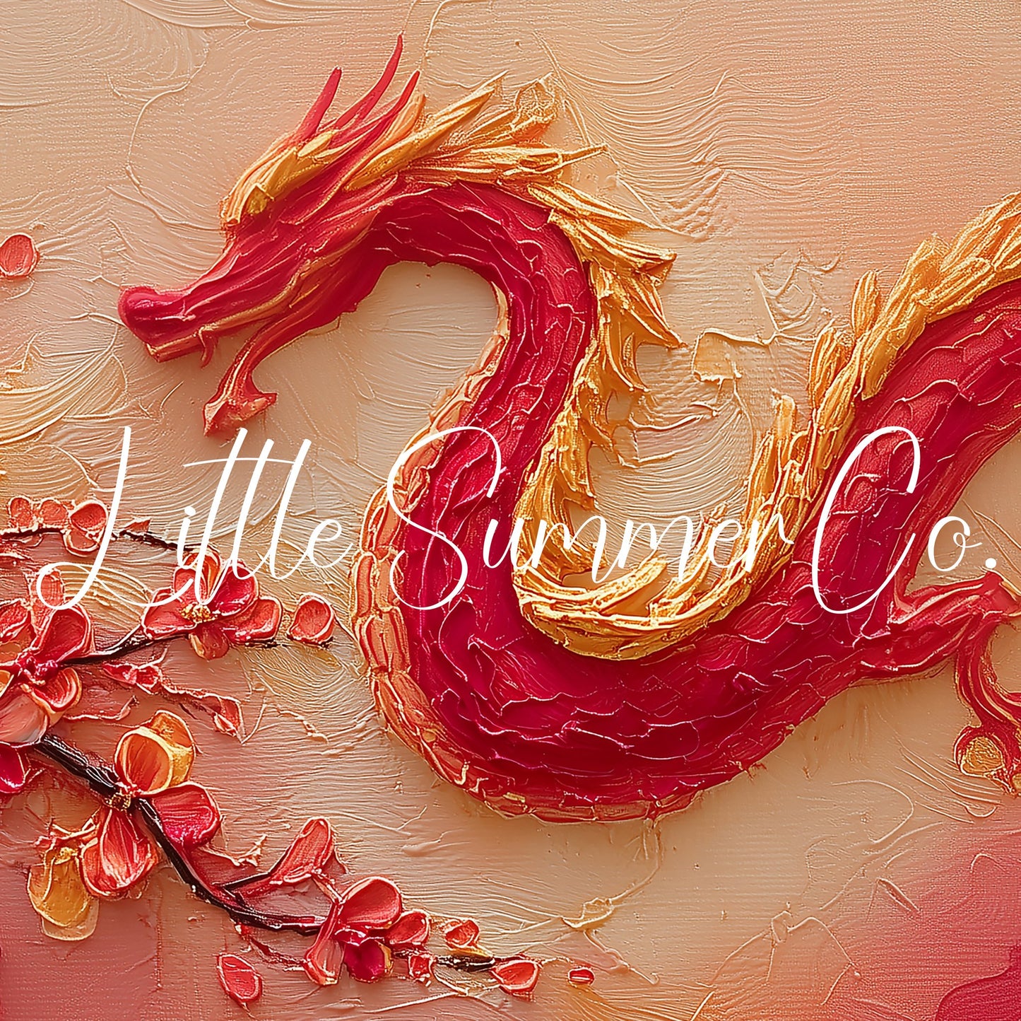 Red Dragon and Blossoms Frame TV Art displayed on a TV
