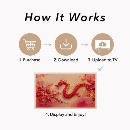Red Dragon and Blossoms Frame TV Art displayed on a TV