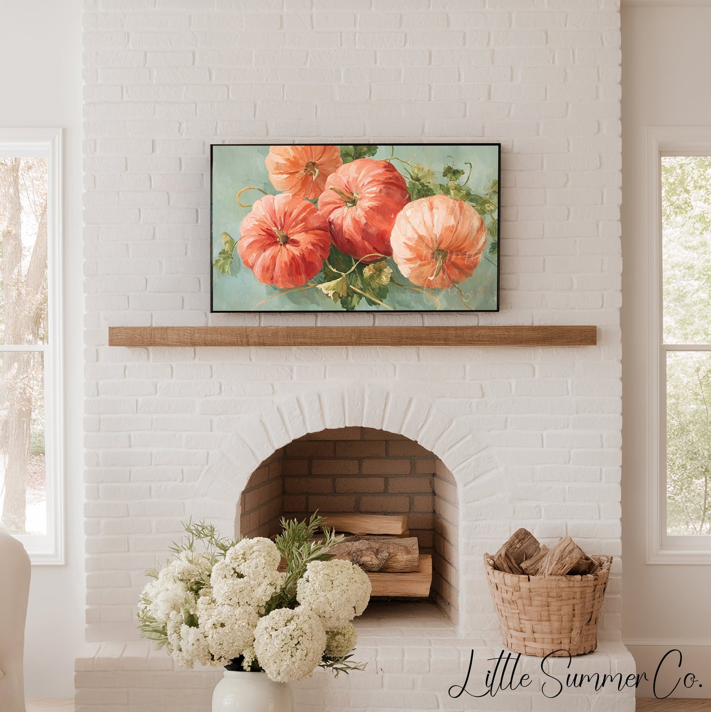 Orange Pumpkins Frame TV Art displayed on a TV