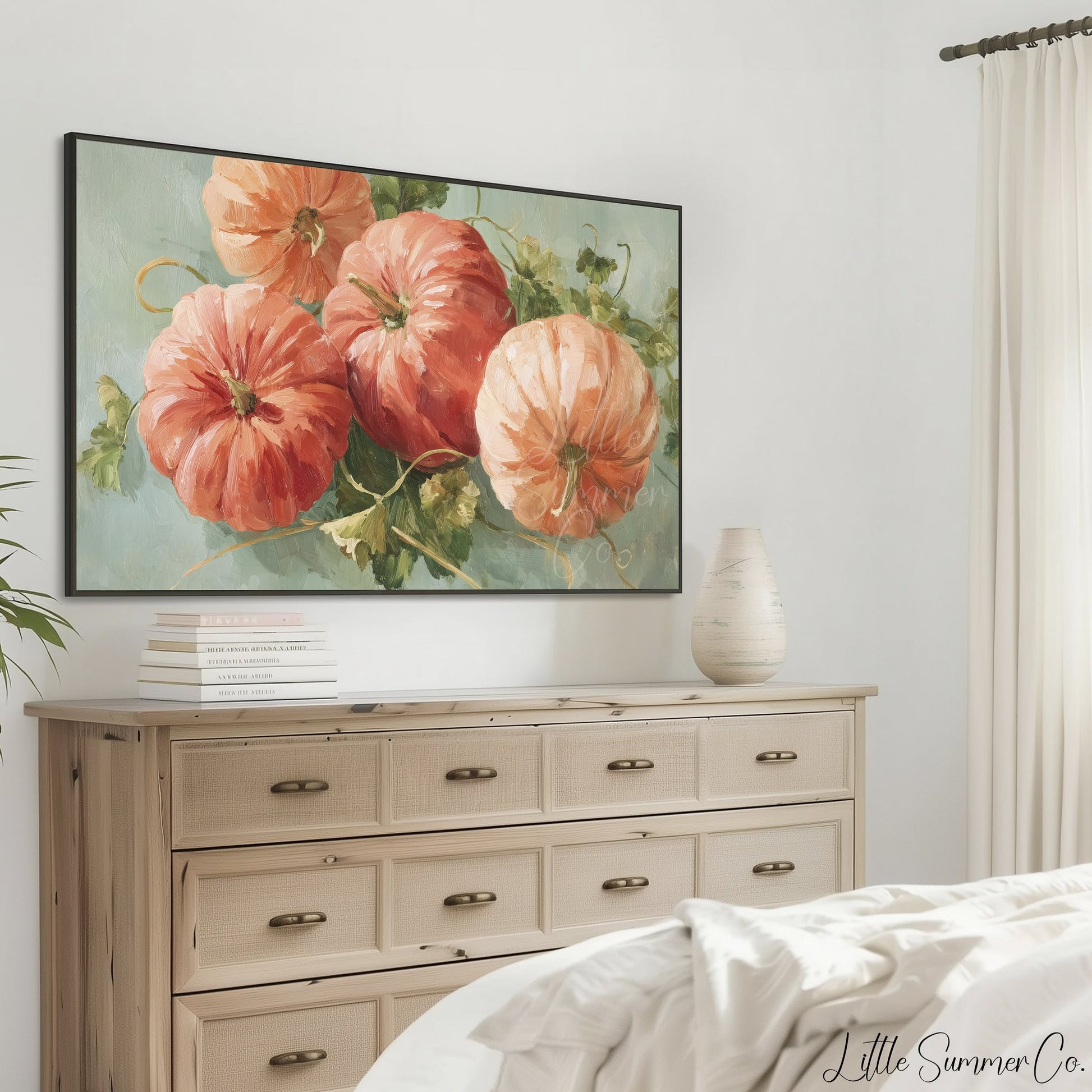 Orange Pumpkins Frame TV Art displayed on a TV
