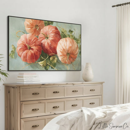 Orange Pumpkins Frame TV Art displayed on a TV