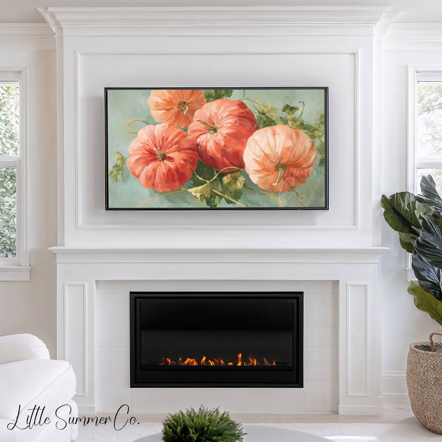 Orange Pumpkins Frame TV Art displayed on a TV