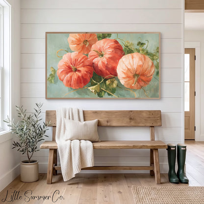 Orange Pumpkins Frame TV Art displayed on a TV