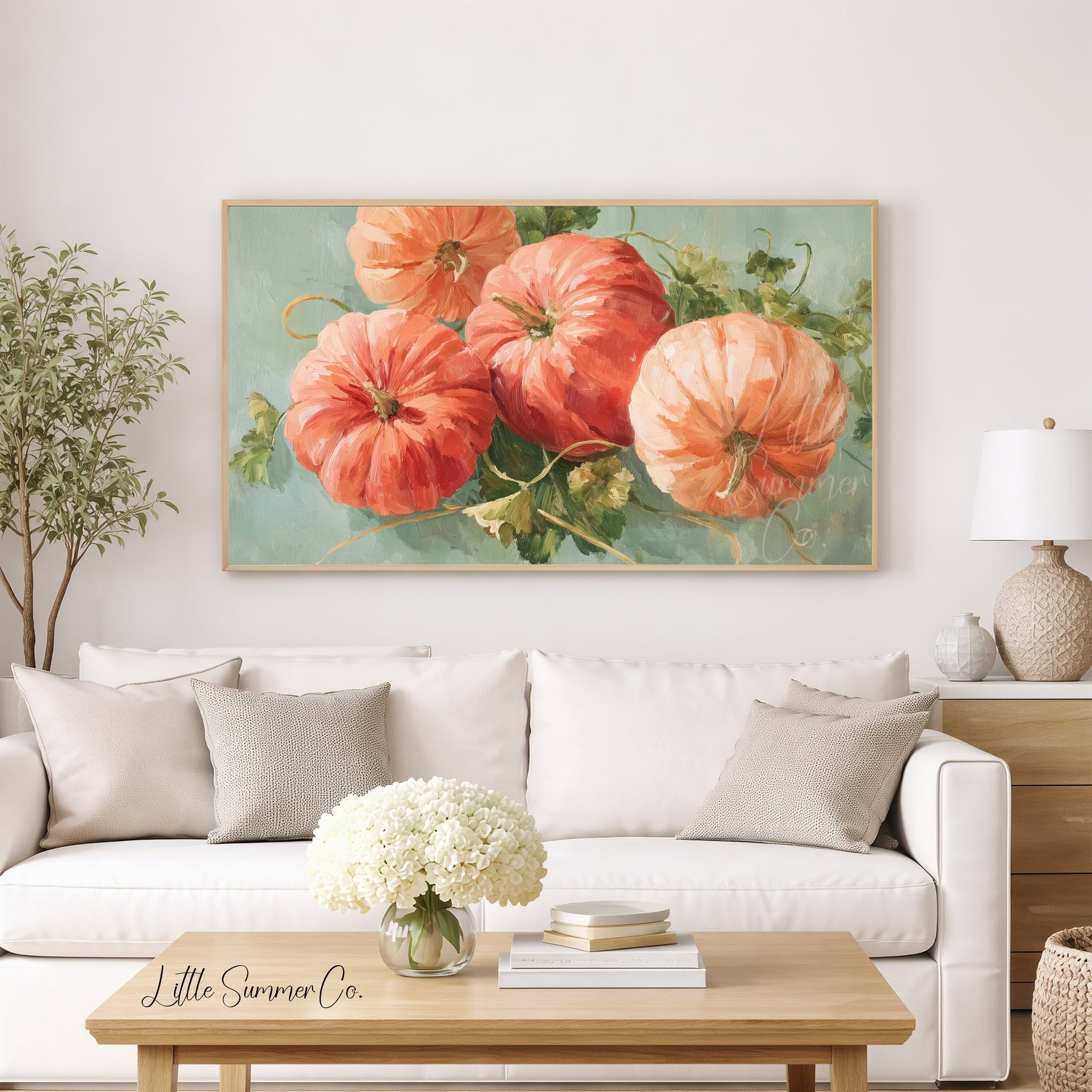 Orange Pumpkins Frame TV Art displayed on a TV