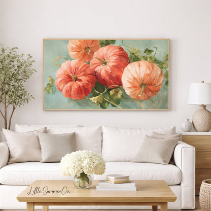 Orange Pumpkins Frame TV Art displayed on a TV