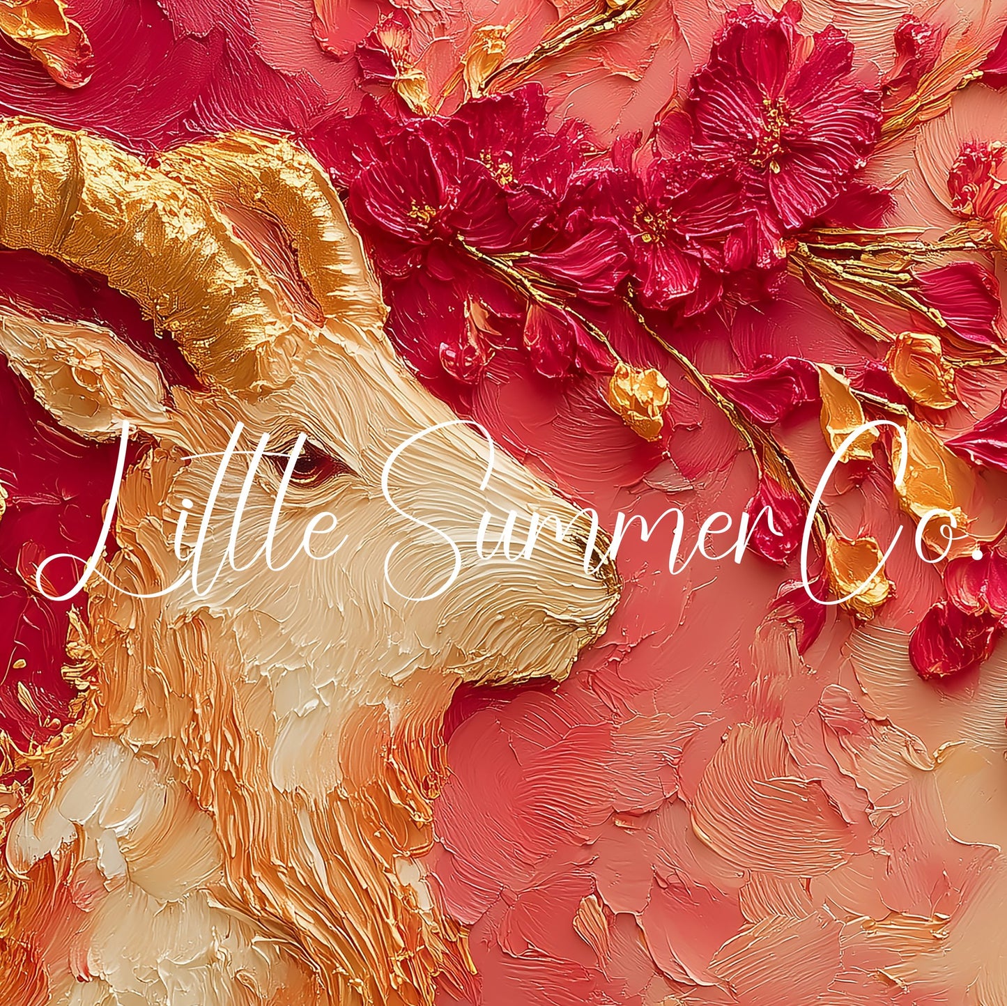 Golden Goat and Blossoms Frame TV Art displayed on a TV
