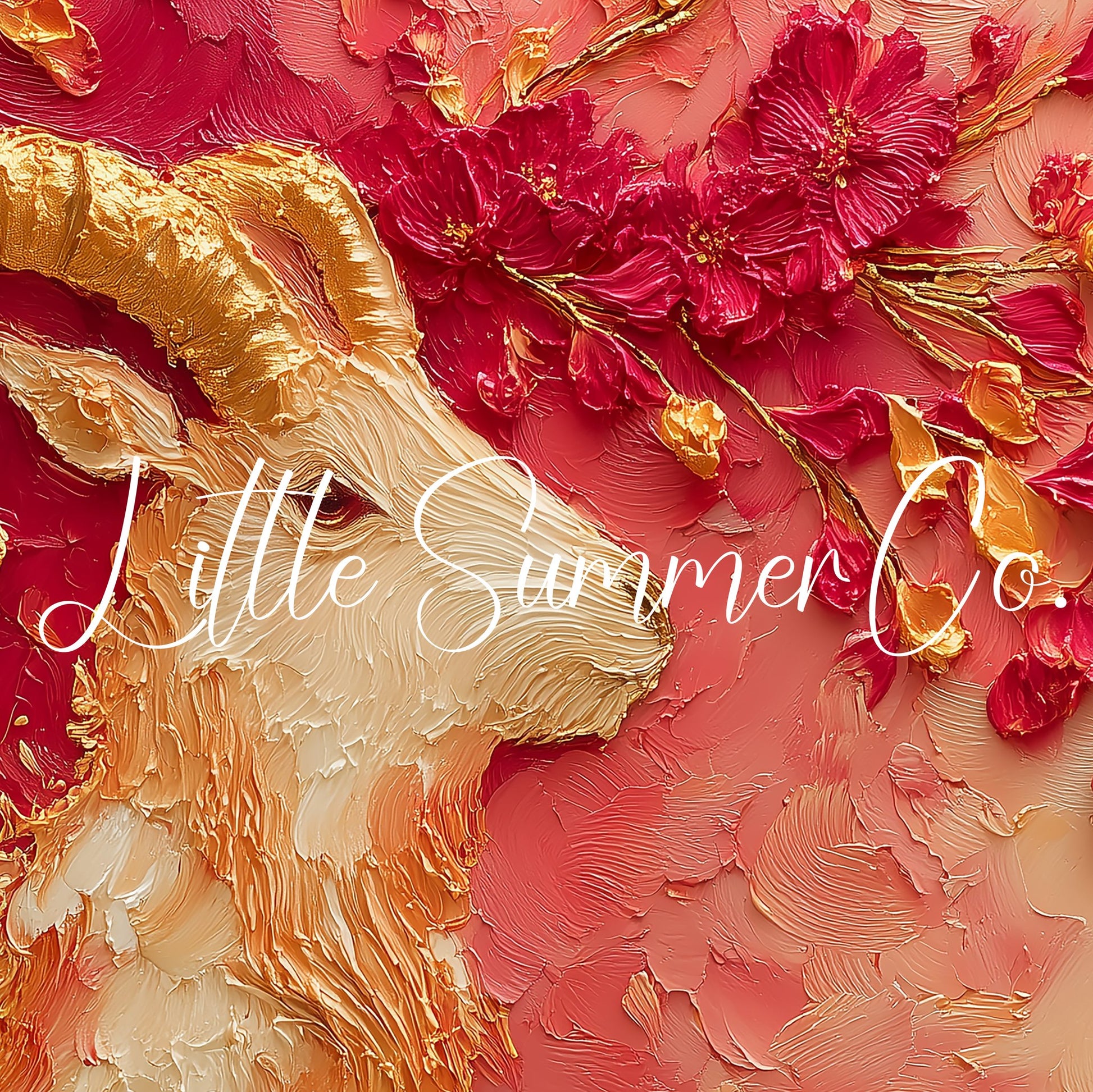Golden Goat and Blossoms Frame TV Art displayed on a TV