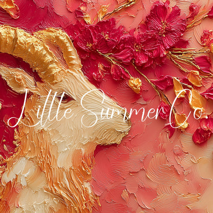 Golden Goat and Blossoms Frame TV Art displayed on a TV