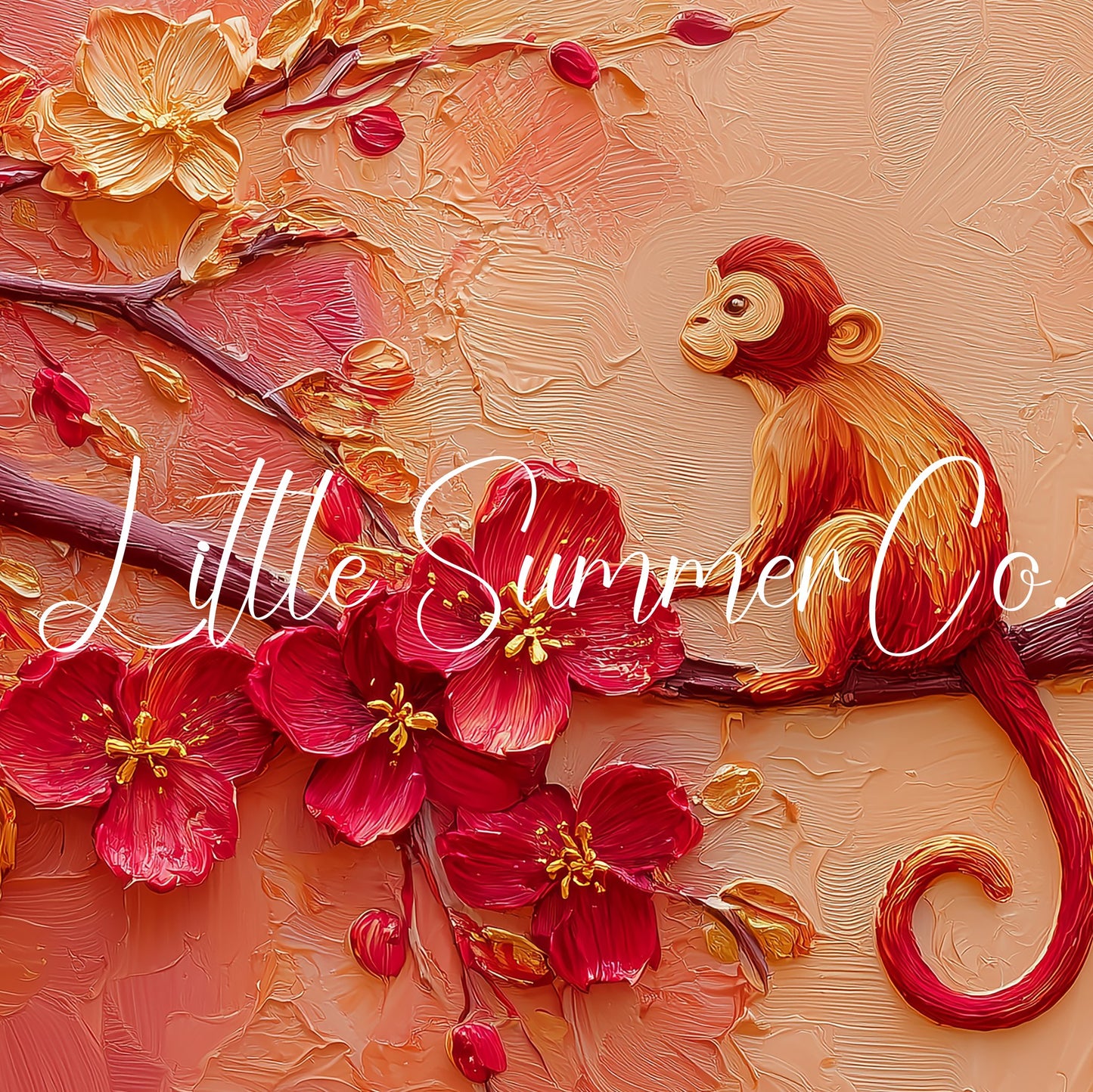 Golden Monkey in Blossoms Frame TV Art displayed on a TV