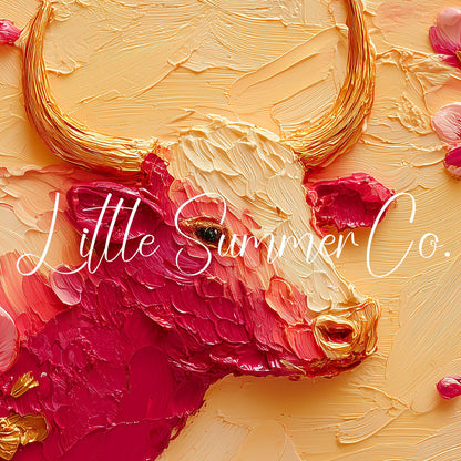 Golden Ox and Pink Blossoms Frame TV Art displayed on a TV
