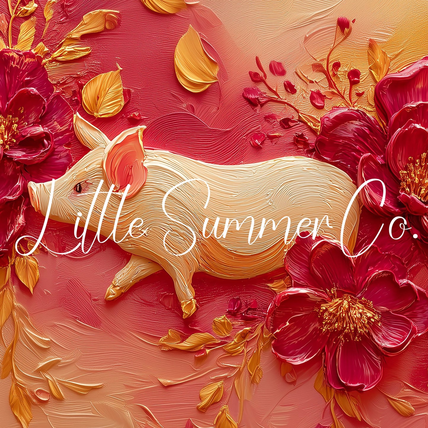 Golden Pig and Peonies Frame TV Art displayed on a TV