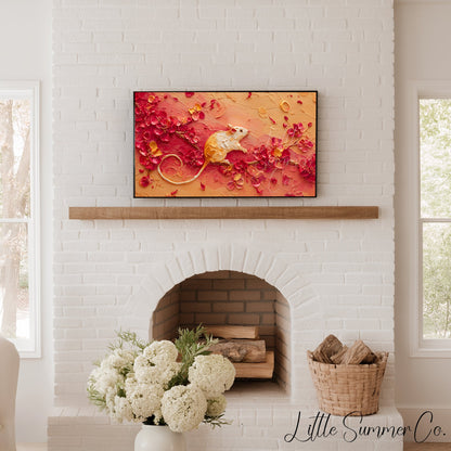 Golden Rat and Blossoms Frame TV Art displayed on a TV
