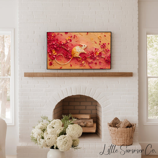 Golden Rat and Blossoms Frame TV Art displayed on a TV