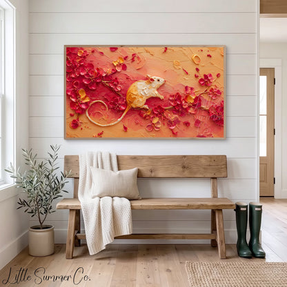Golden Rat and Blossoms Frame TV Art displayed on a TV