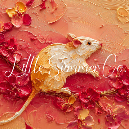 Golden Rat and Blossoms Frame TV Art displayed on a TV