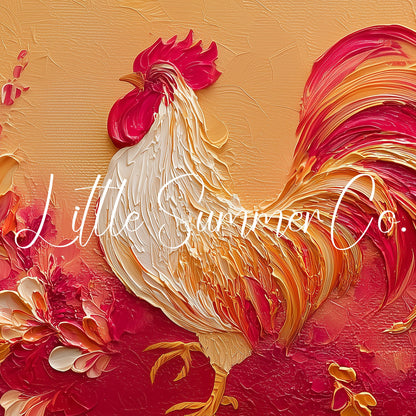 Golden Rooster and Flowers Frame TV Art displayed on a TV