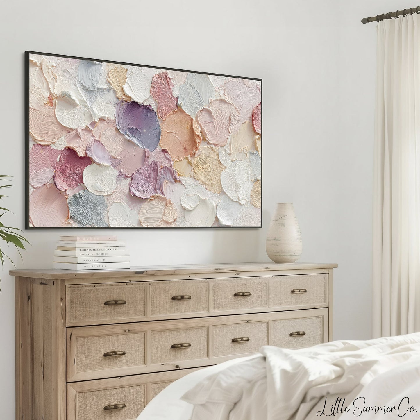 Pastel Round Brushstrokes Frame TV Art displayed on a TV