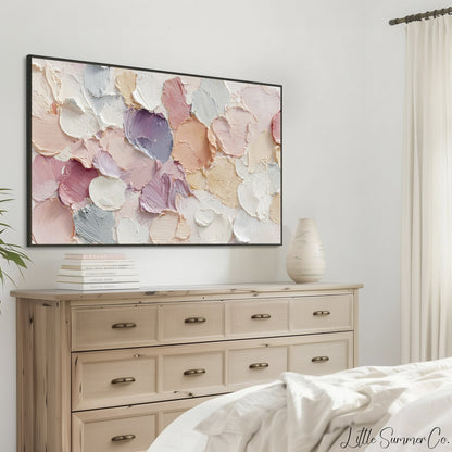 Pastel Round Brushstrokes Frame TV Art displayed on a TV