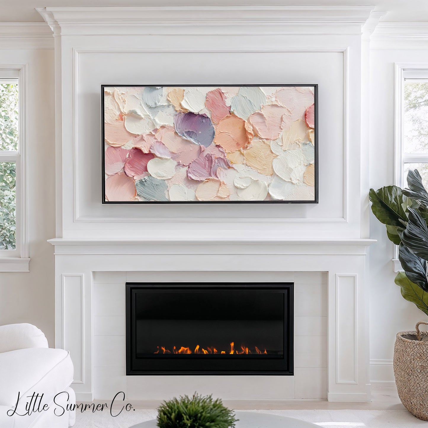 Pastel Round Brushstrokes Frame TV Art displayed on a TV