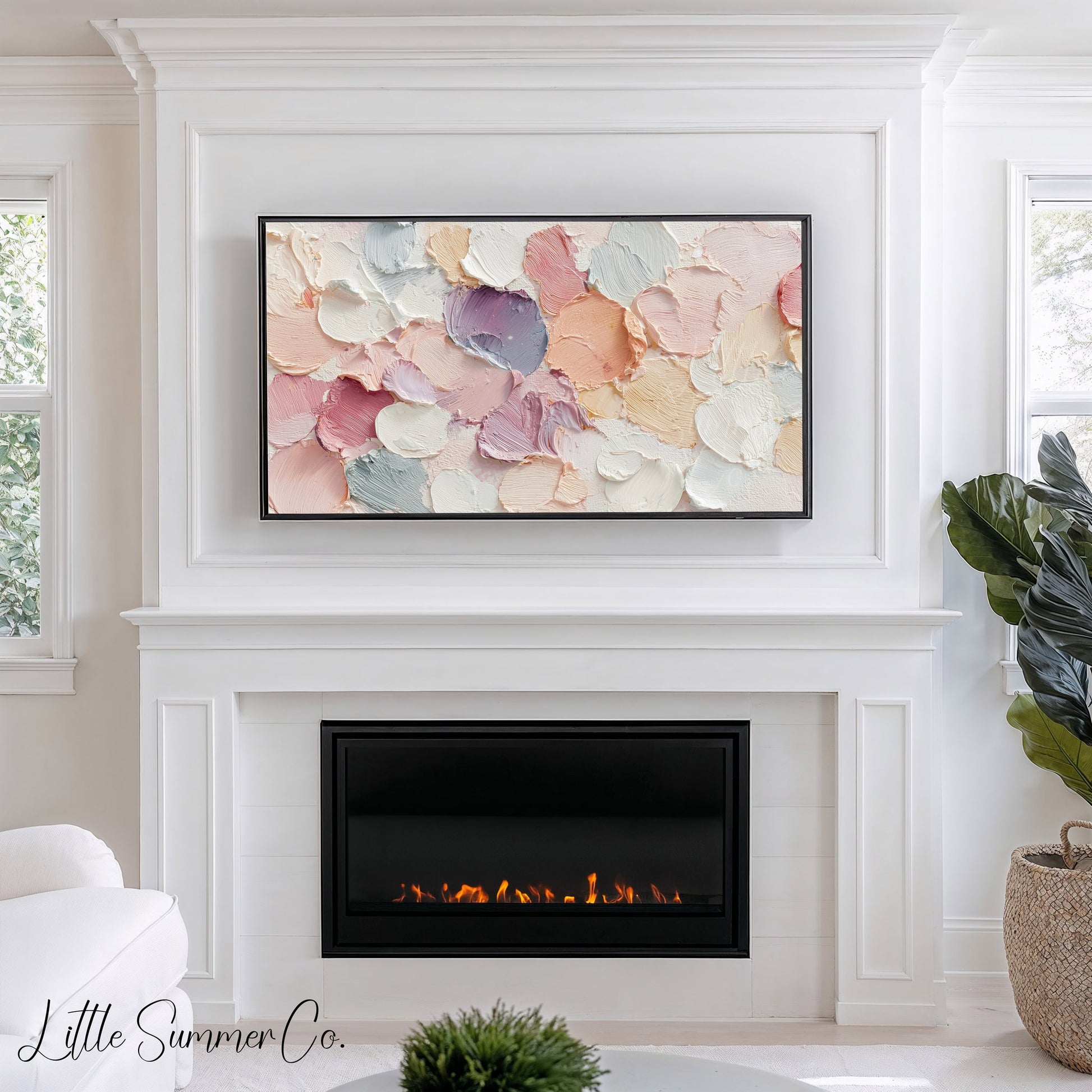 Pastel Round Brushstrokes Frame TV Art displayed on a TV