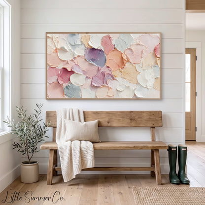 Pastel Round Brushstrokes Frame TV Art displayed on a TV
