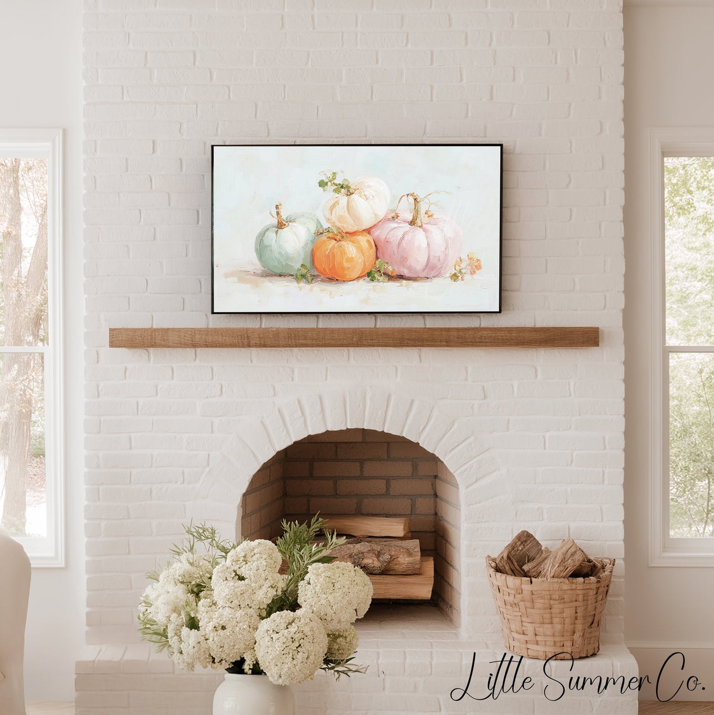 Pastel Pumpkins Frame TV Art displayed on a TV