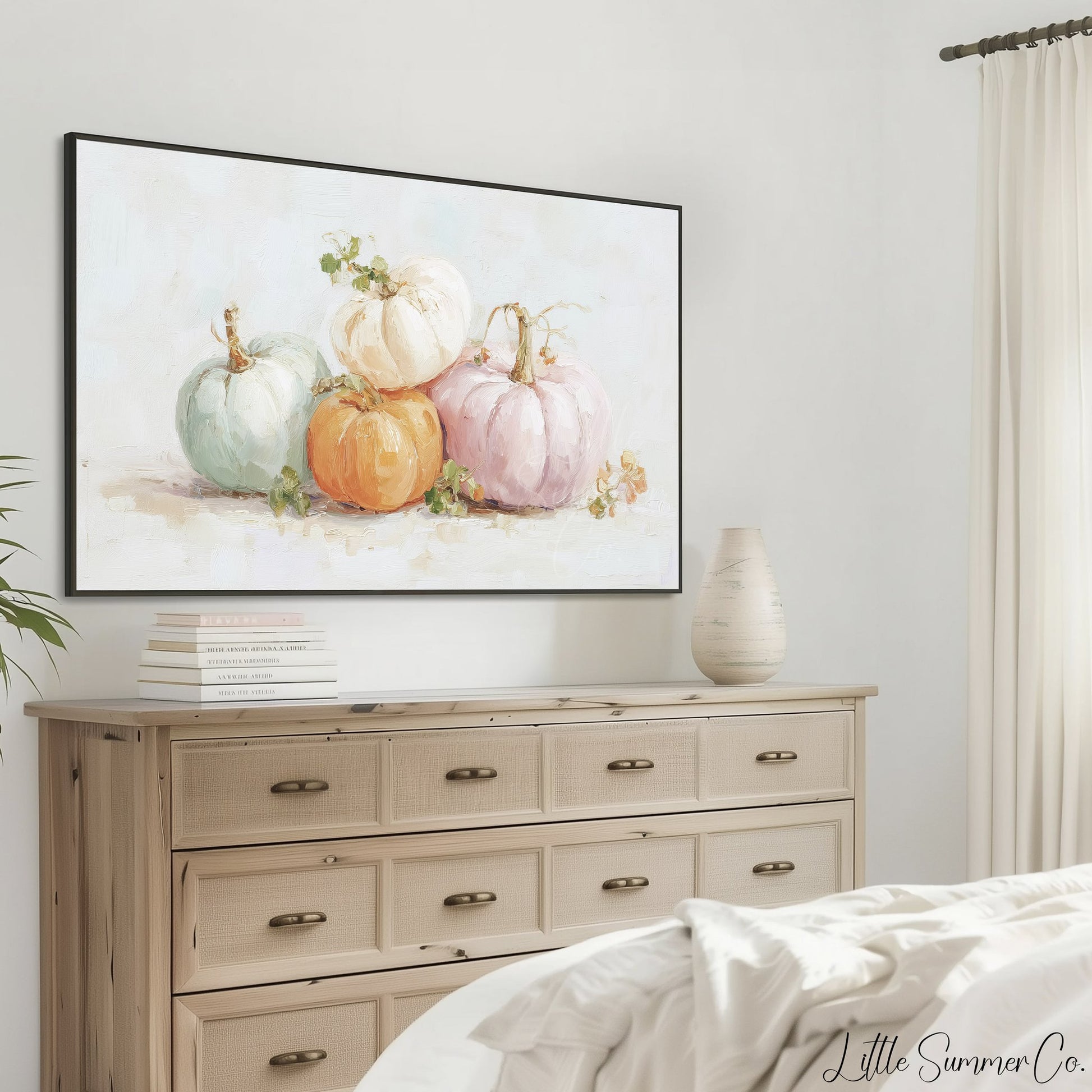 Pastel Pumpkins Frame TV Art displayed on a TV