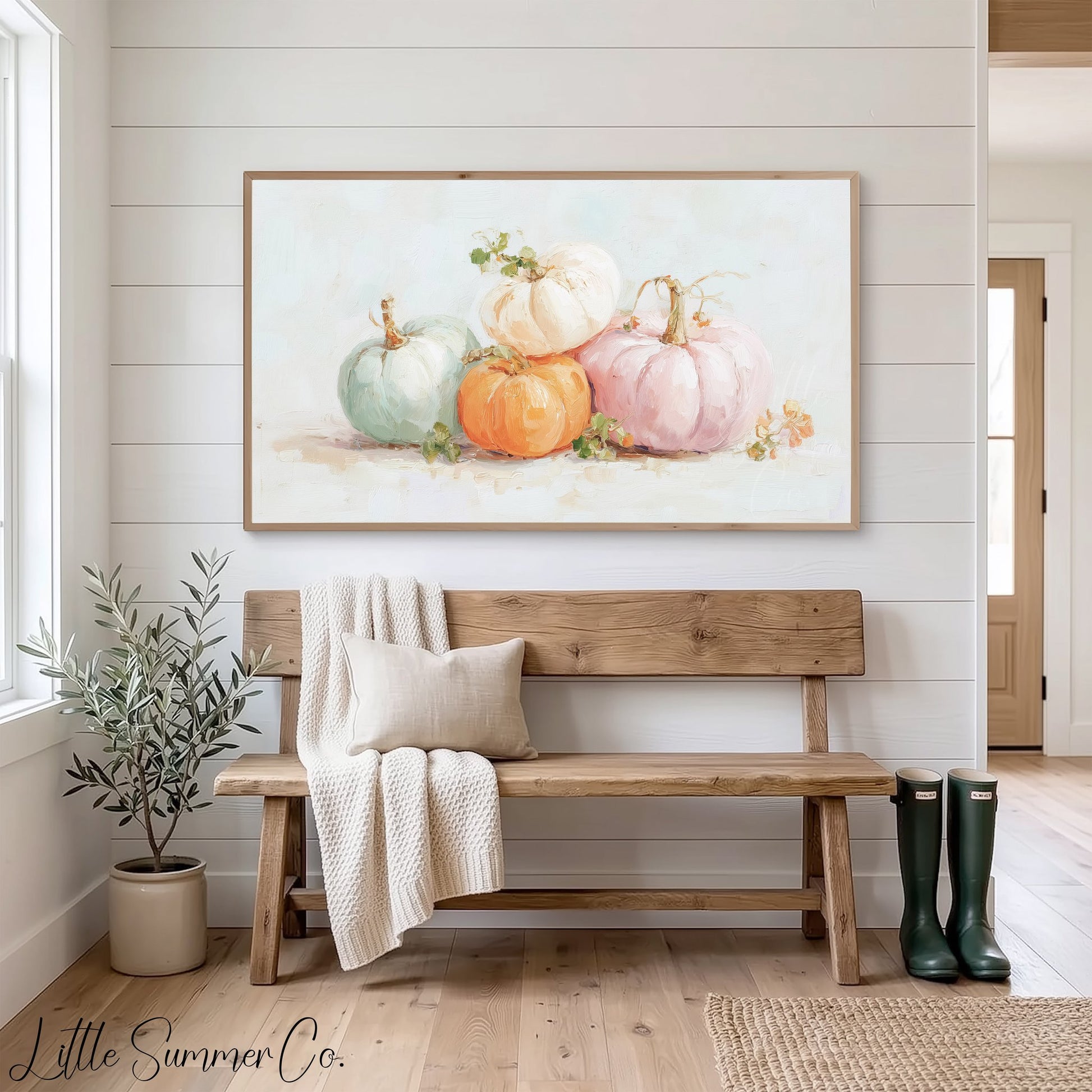 Pastel Pumpkins Frame TV Art displayed on a TV