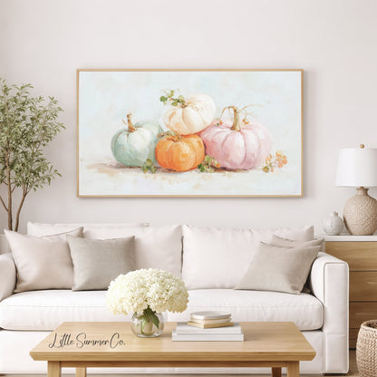 Pastel Pumpkins Frame TV Art displayed on a TV