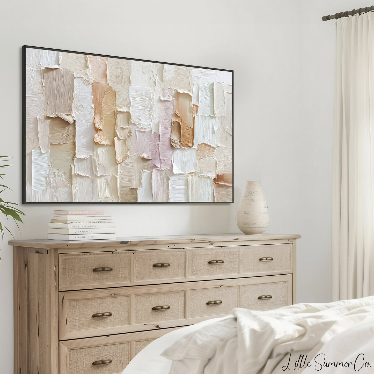 Soft Neutral Patchwork Frame TV Art displayed on a TV