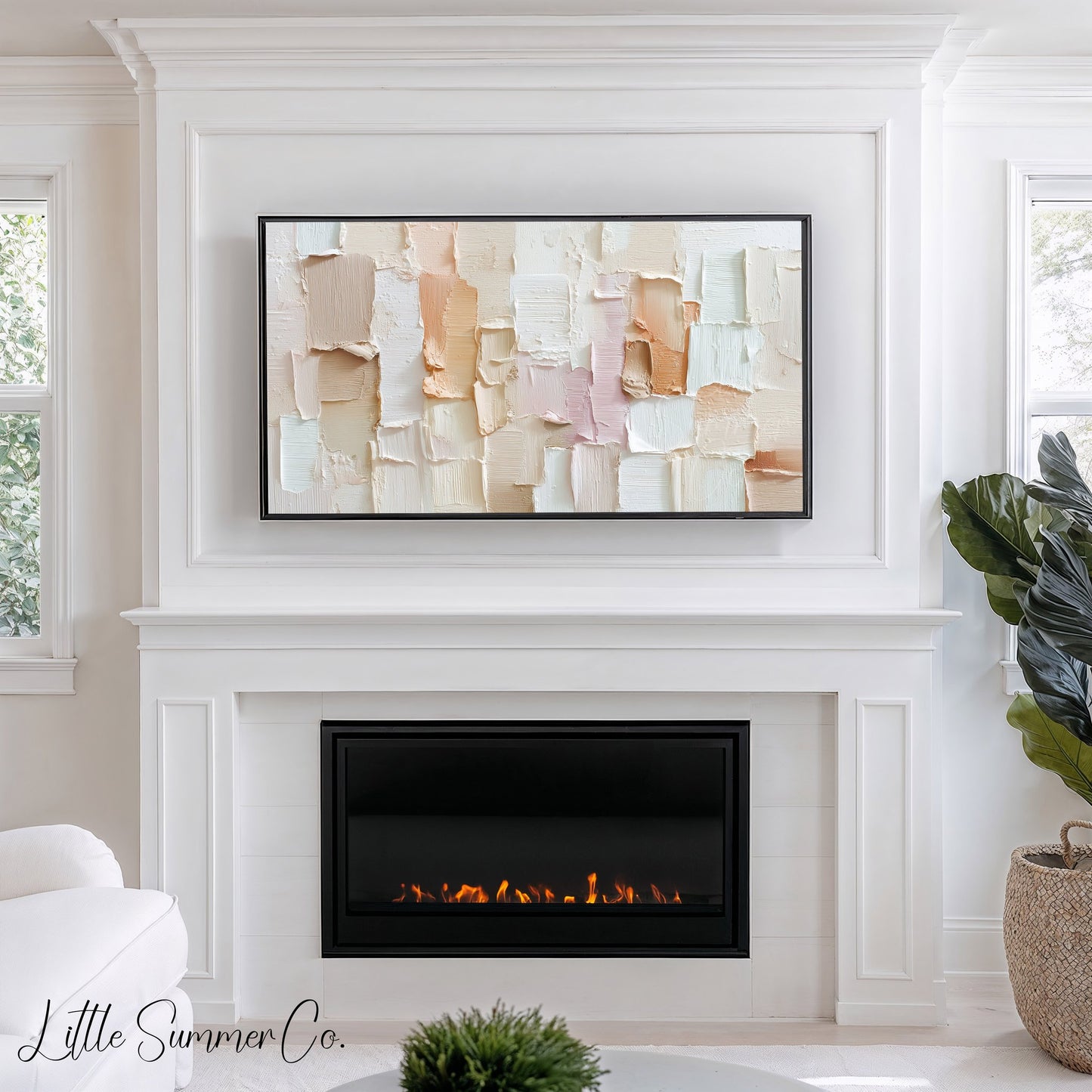 Soft Neutral Patchwork Frame TV Art displayed on a TV