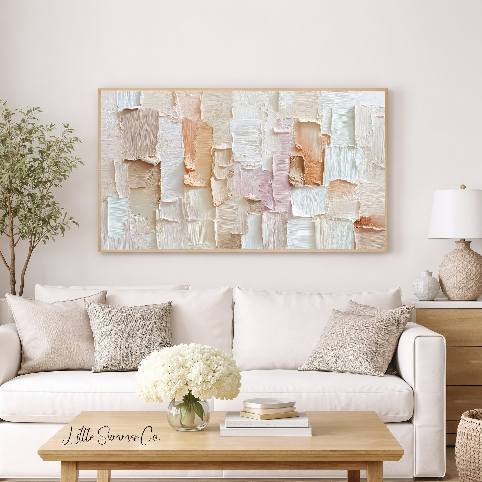 Soft Neutral Patchwork Frame TV Art displayed on a TV