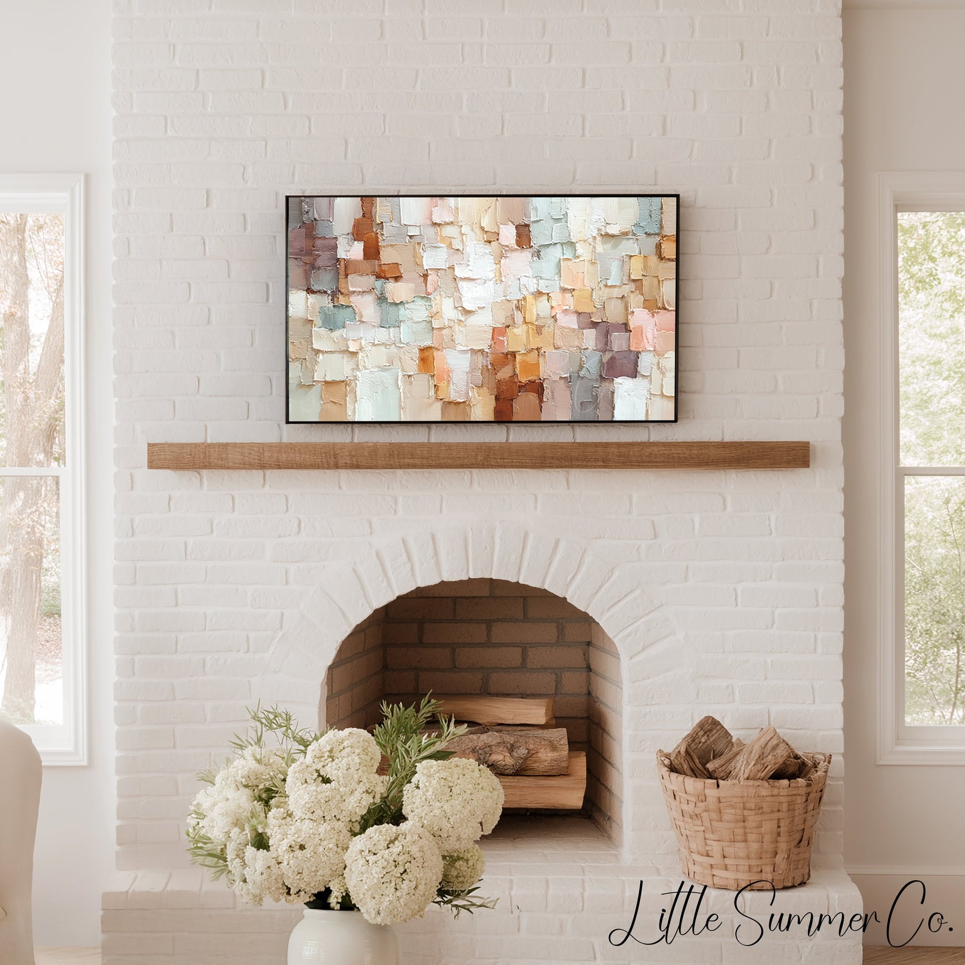Neutral Mosaic Blocks Frame TV Art displayed on a TV