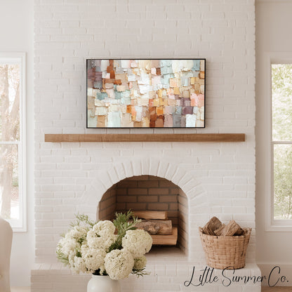 Neutral Mosaic Blocks Frame TV Art displayed on a TV