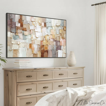 Neutral Mosaic Blocks Frame TV Art displayed on a TV
